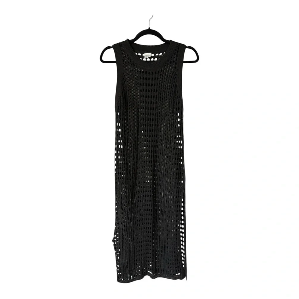 Waves to Coast Black Sleeveless Crochet Midi Maxi Dress Women’s Med Swim Coverup - Picture 4 of 12